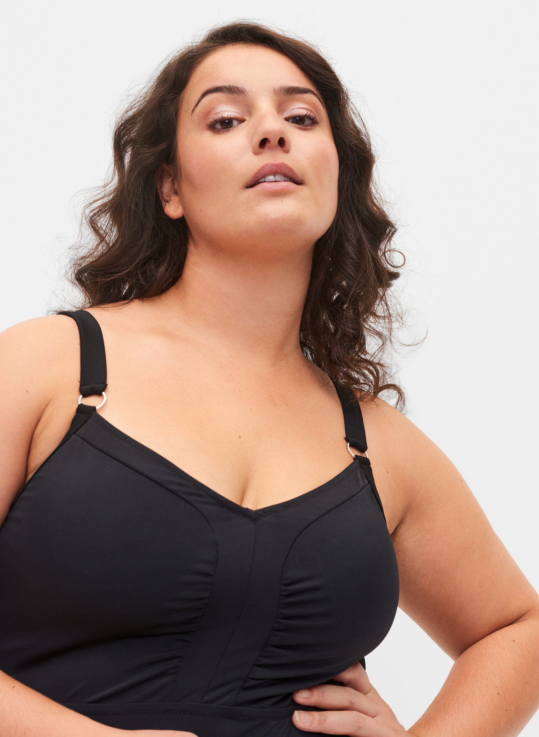 Zizzifashion Swimsuit with drapes, Black, Model image number 2