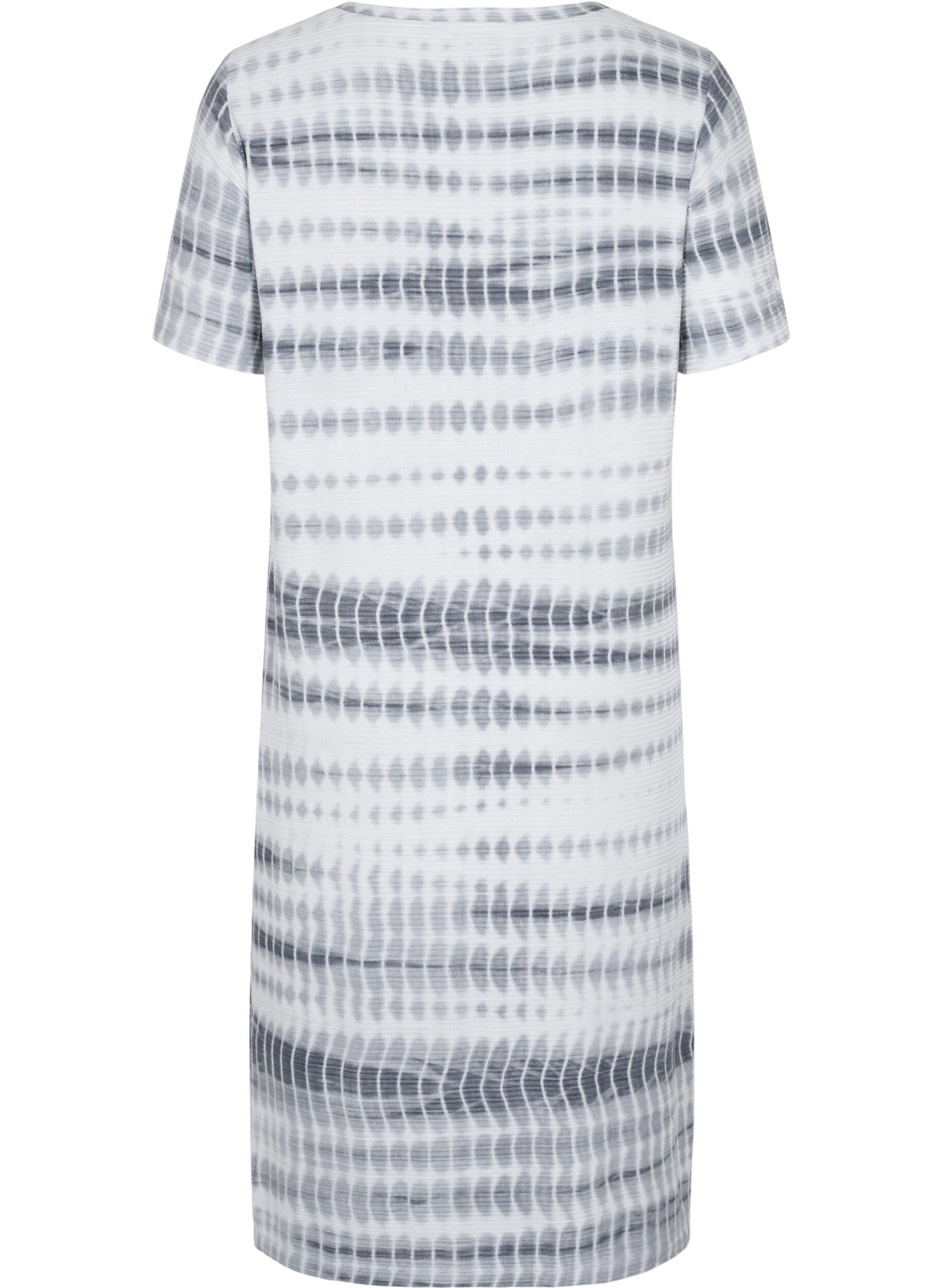 Zizzifashion Short-sleeved viscose dress with tie-dye print, White, Black Tie Dye, Packshot image number 1