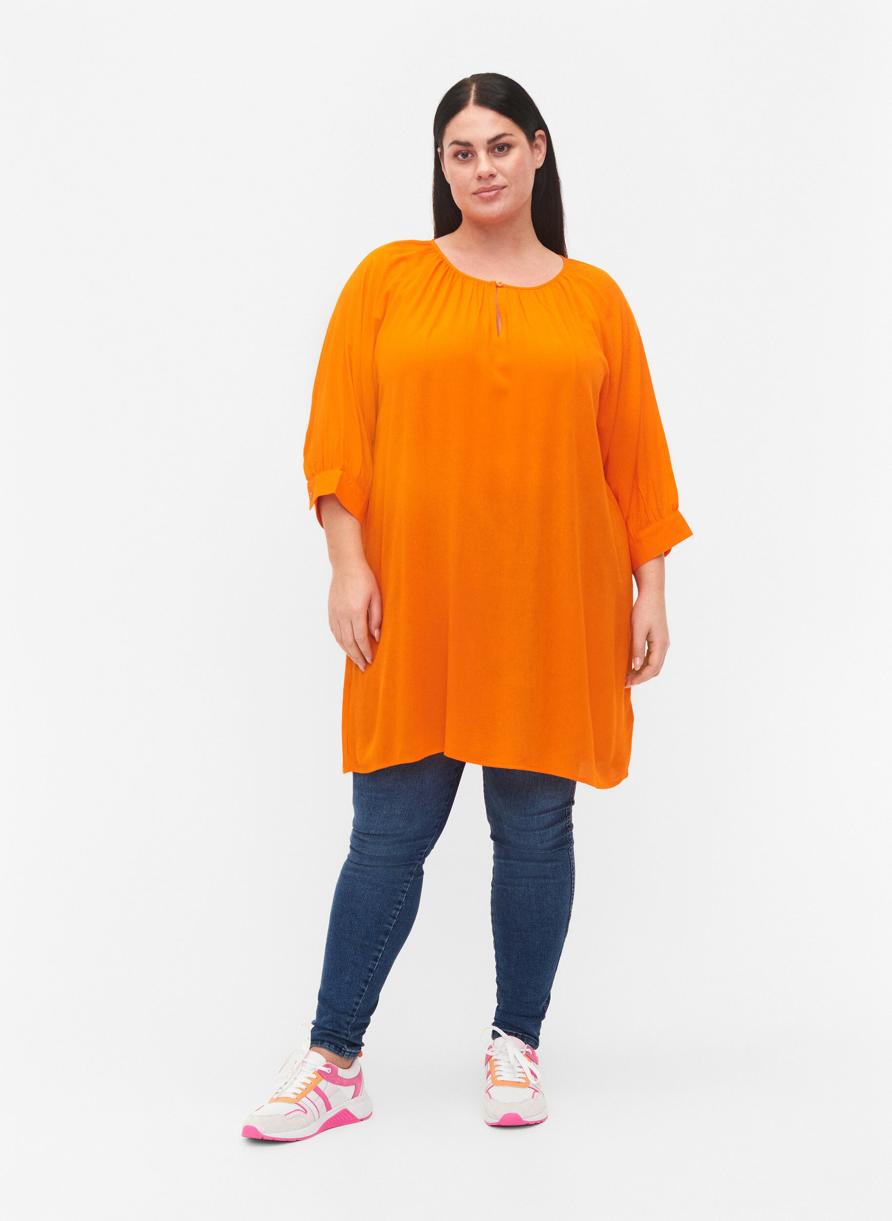 Zizzifashion Viscose tunic with 3/4 sleeves, Orange, Model image number 1