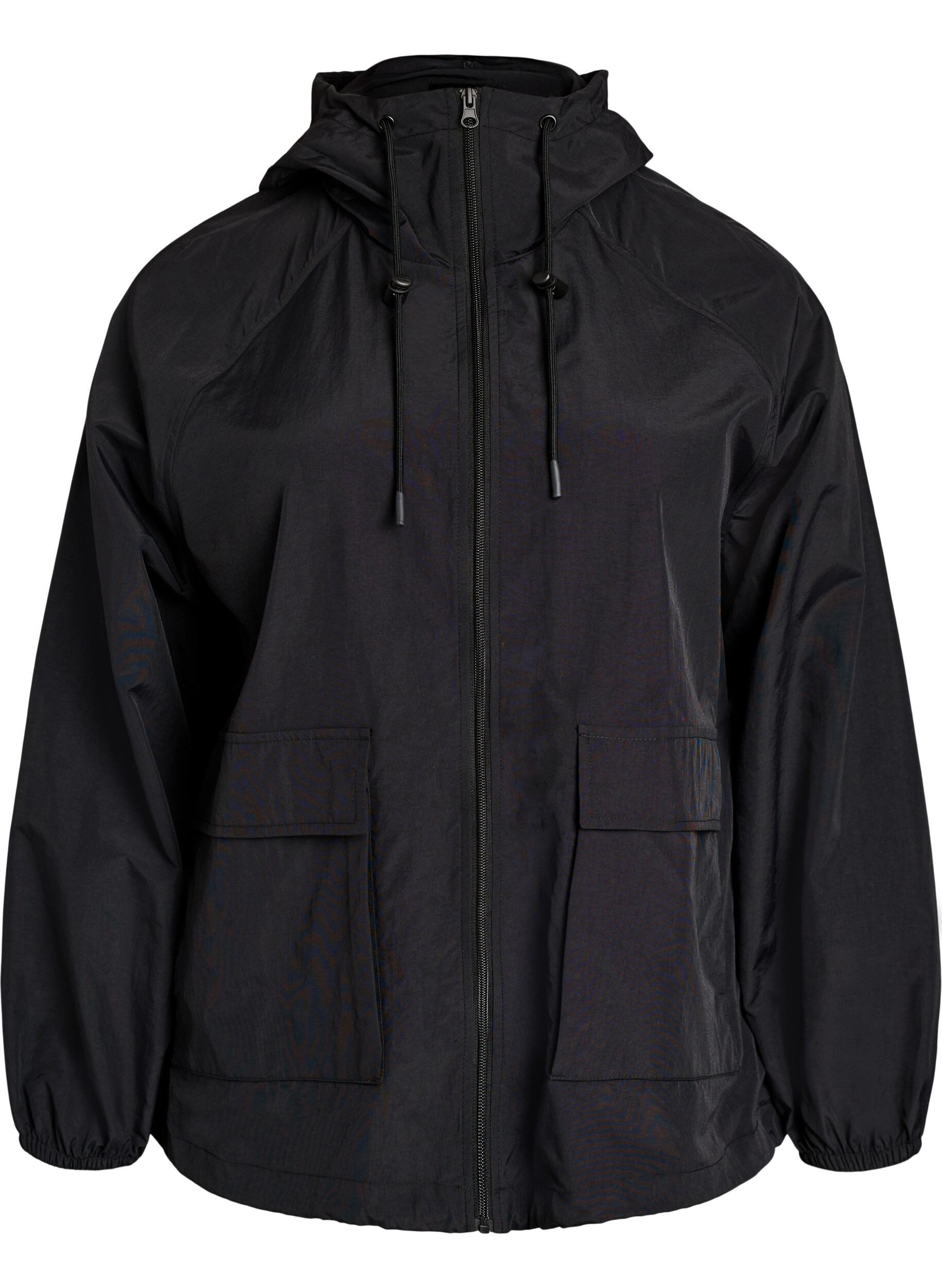 Zizzifashion Lightweight hooded jacket with pockets, Black, Packshot image number 0