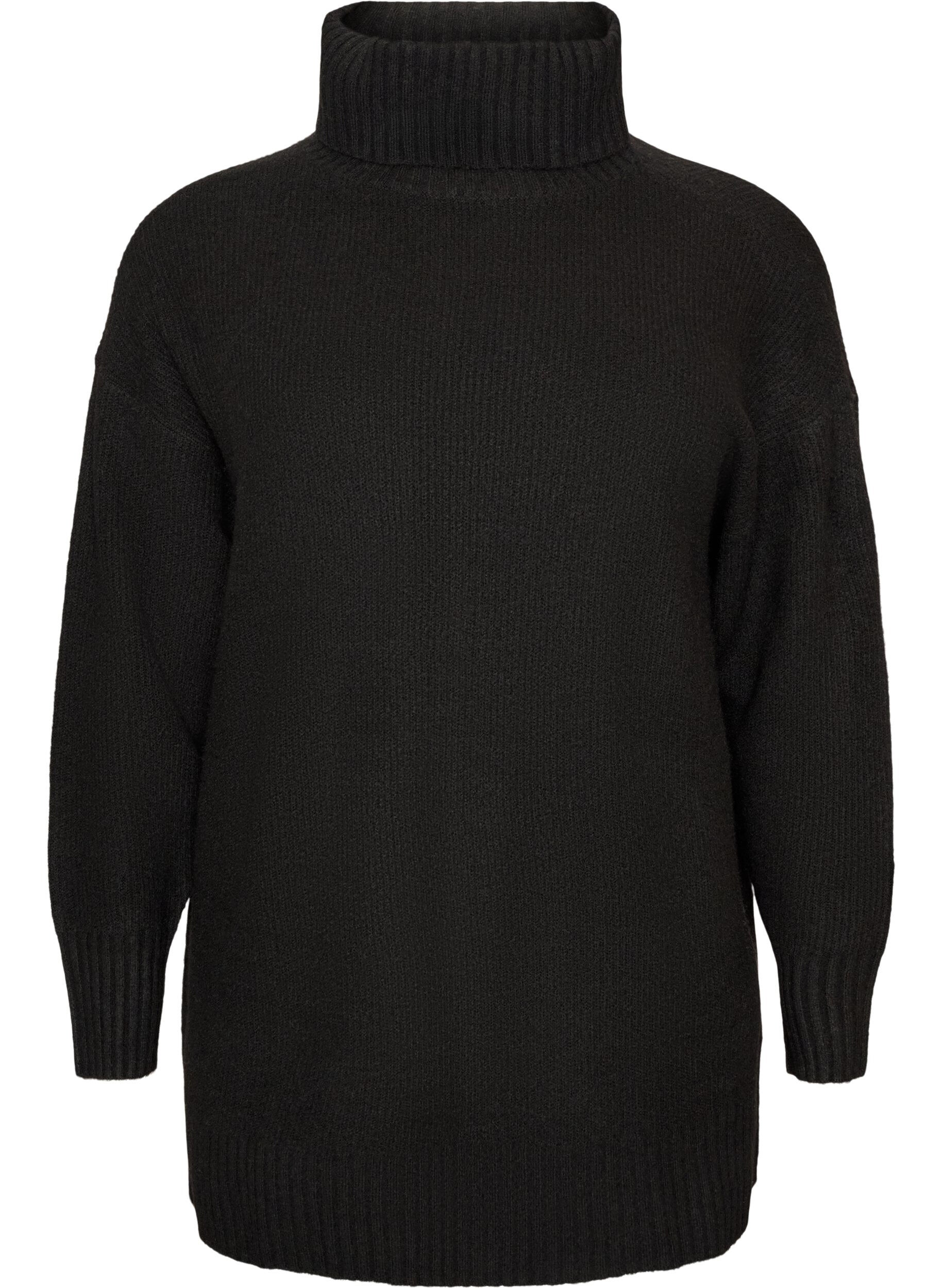 ZizzifashionLoose knit jumper with a turtleneck, Black, Packshot image number 0