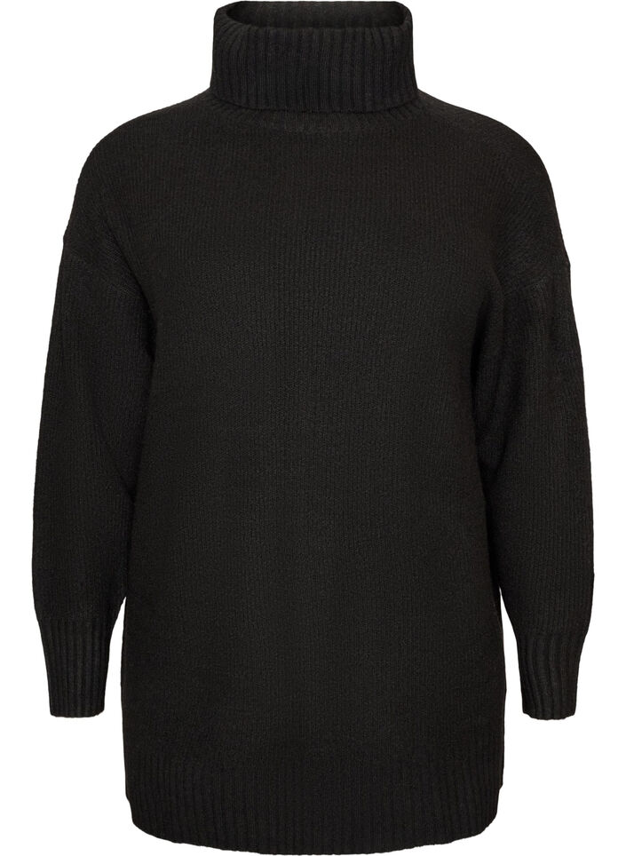 Loose knit jumper with a turtleneck, Black, Packshot image number 0