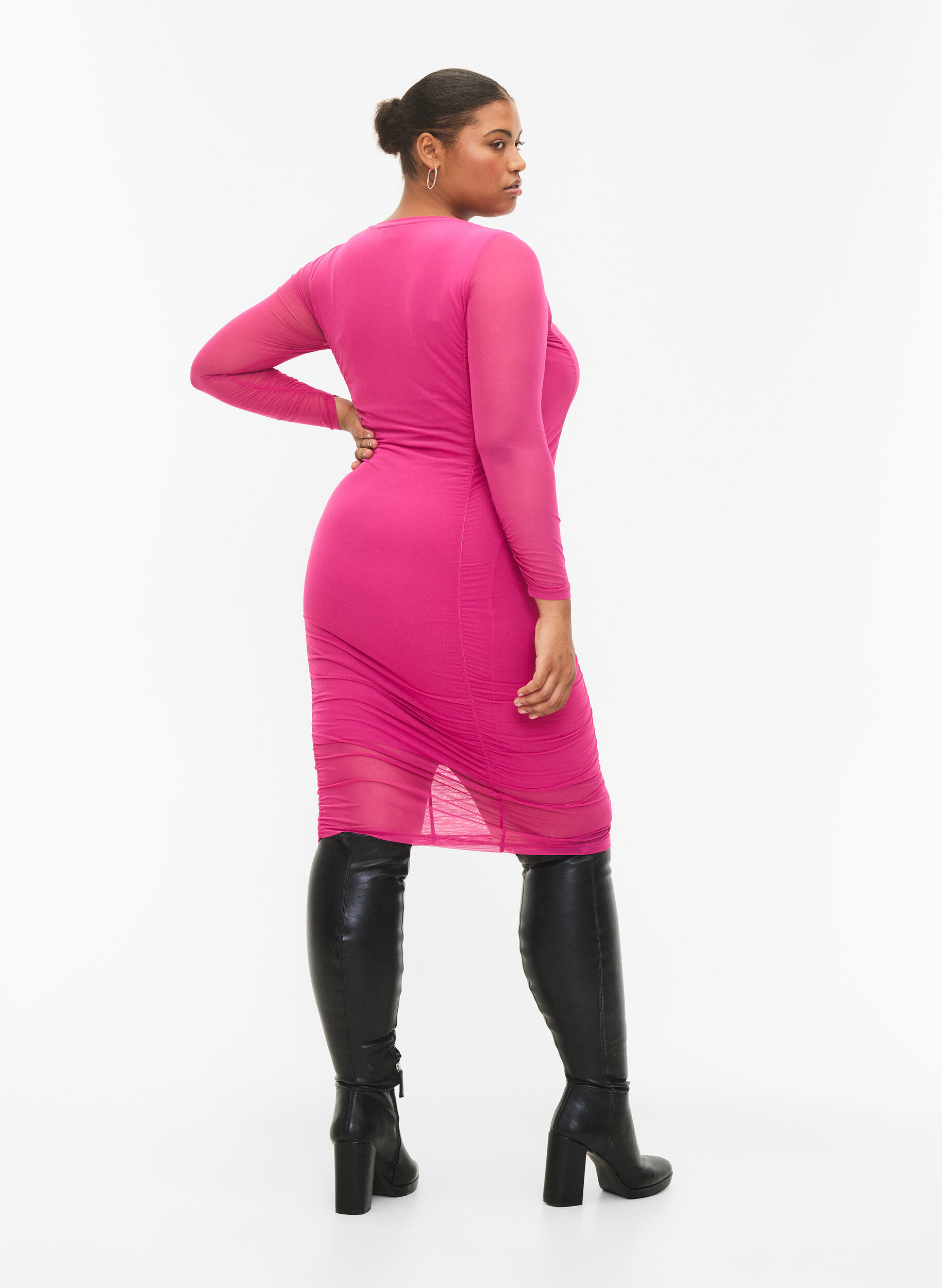 Zizzifashion Tight-fitting dress with drapings, Fuchsia Red, Model image number 1