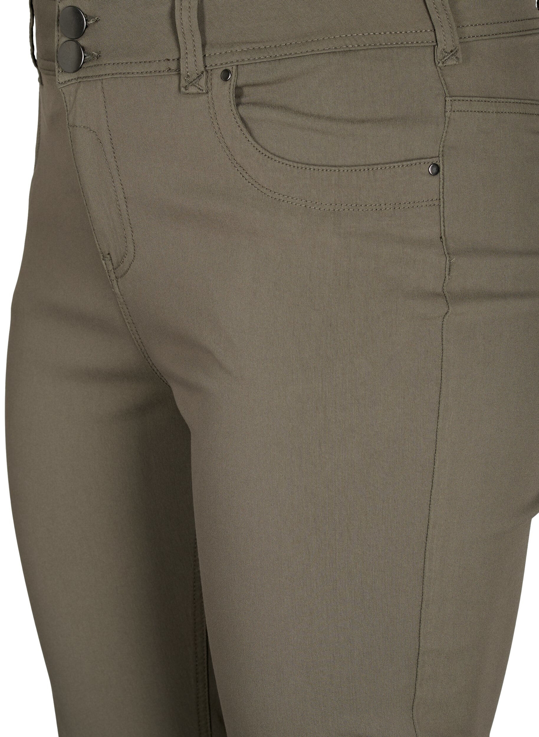 Zizzifashion Close-fitting capri trousers in viscose mix, Dusty Olive, Packshot image number 2