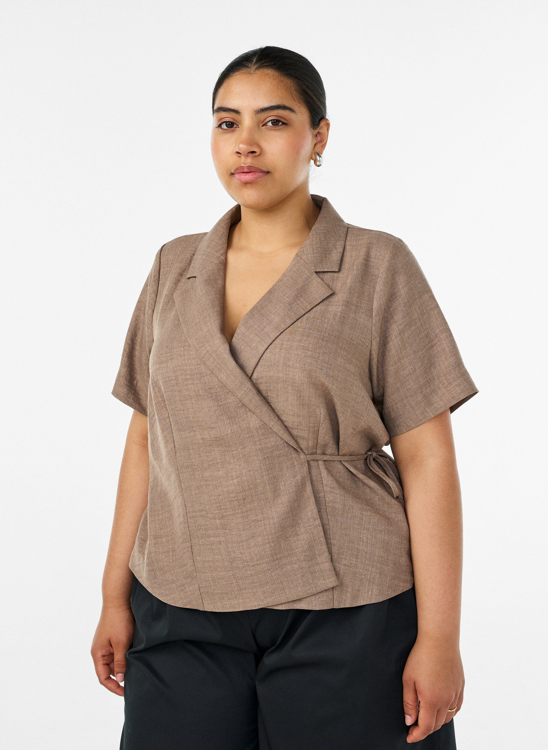 Zizzifashion Wrap shirt with tie fastening, Brown, Model image number 0