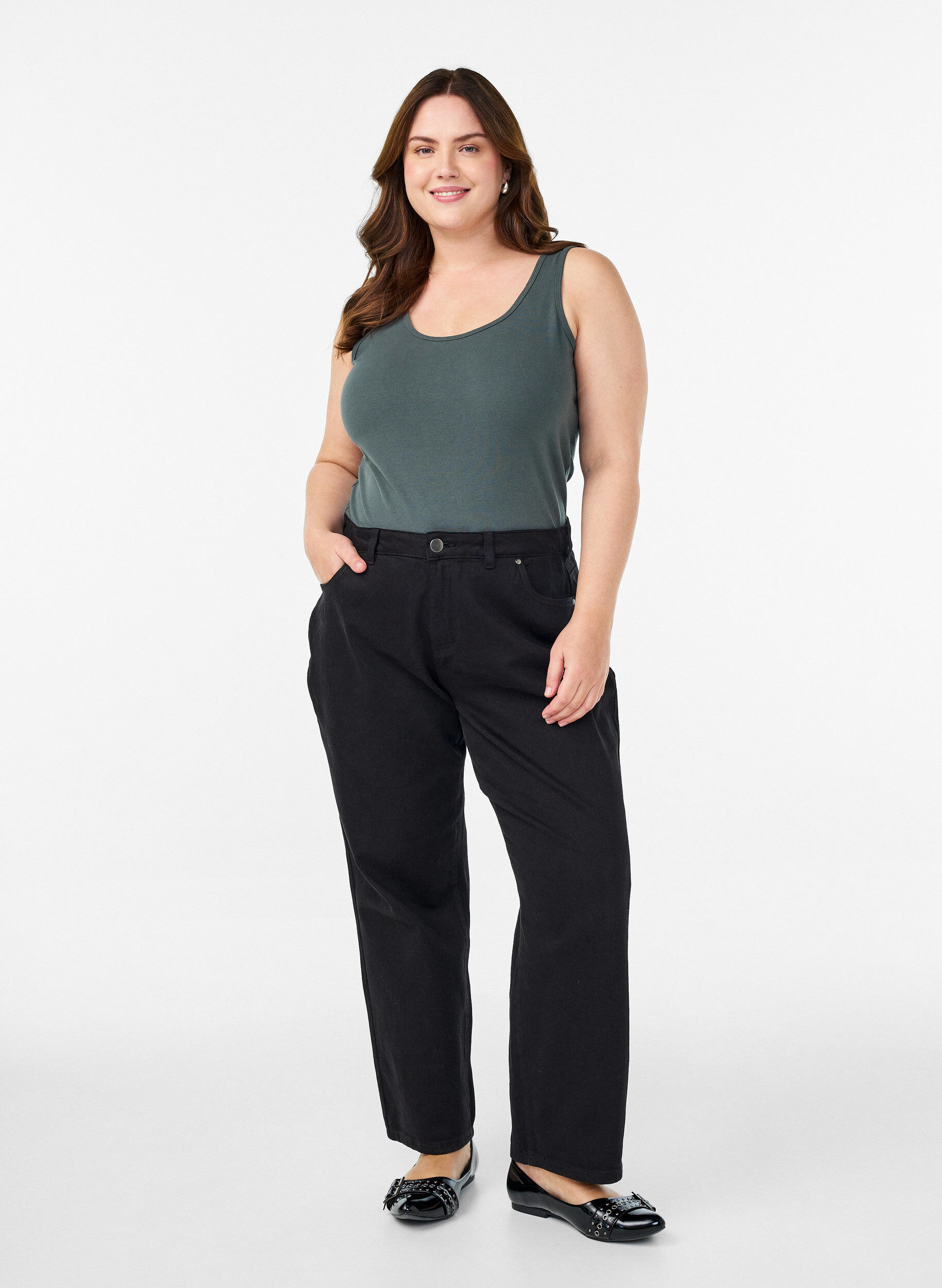 ZizzifashionSolid color basic top in cotton, Green, Model image number 1