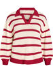Striped knit blouse with a polo collar, Vanilla, Packshot image number 0