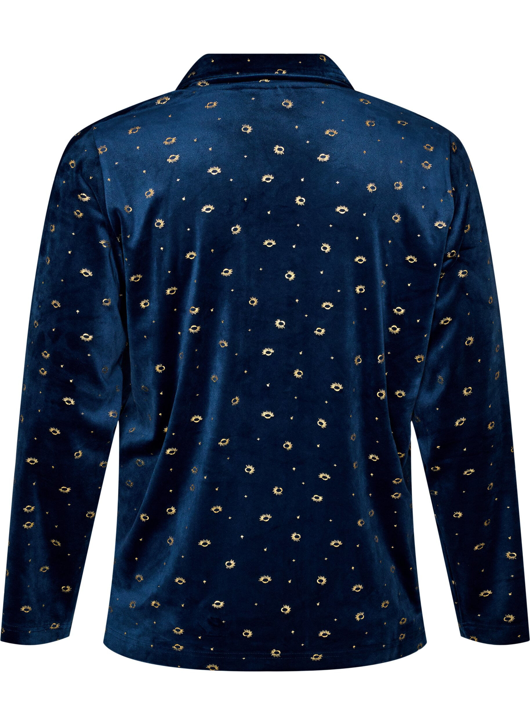 ZizzifashionVelour pyjama shirt with an all-over print, Blue, Packshot image number 1