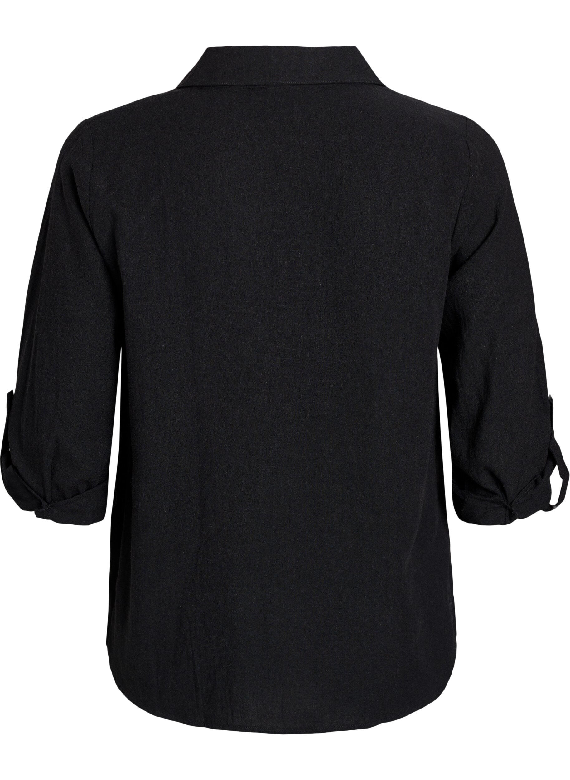 ZizzifashionShirt in linen and viscose with 3/4 sleeves, Black, Packshot image number 1
