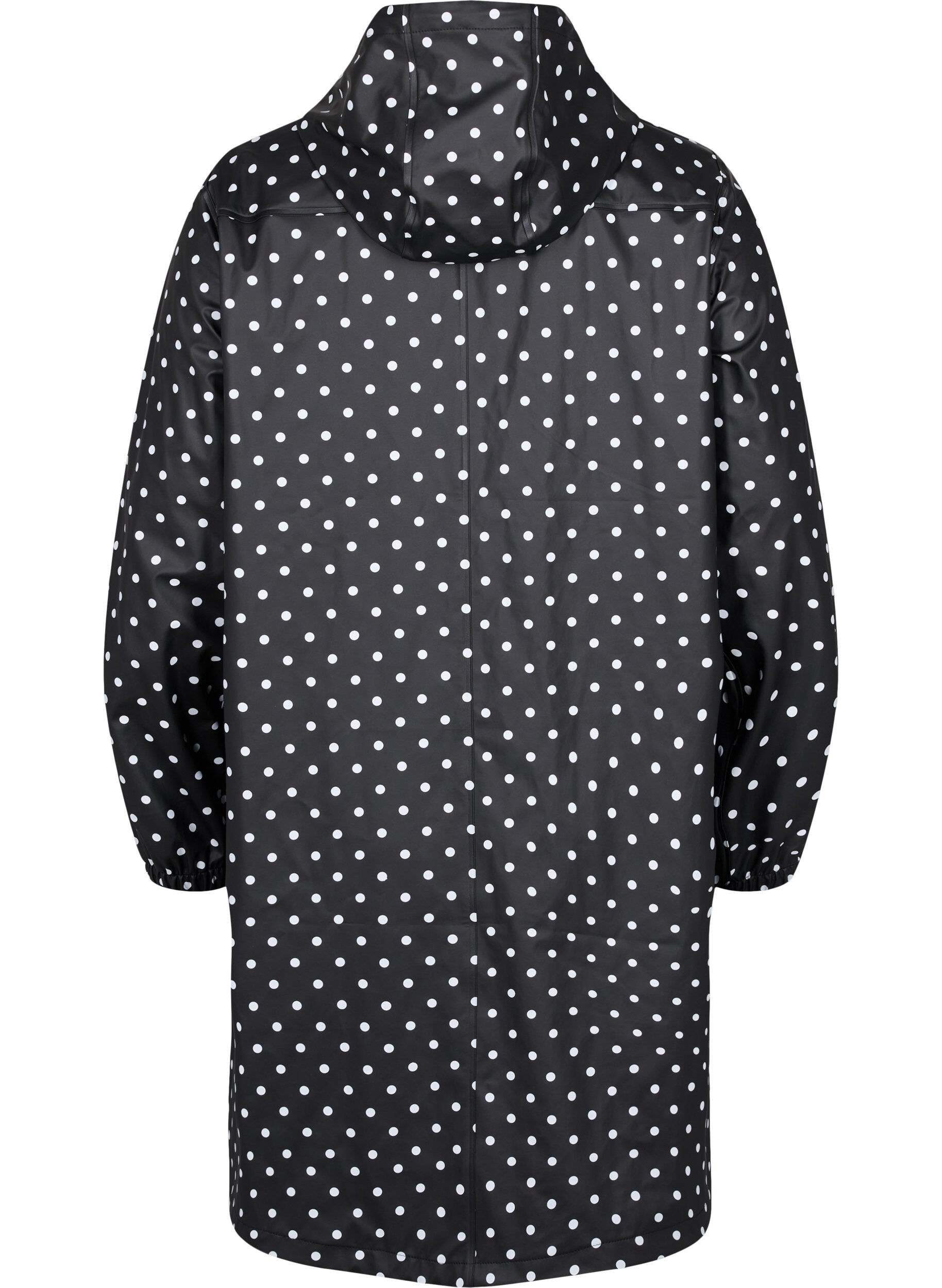 Zizzifashion Hooded polka dot rain jacket, Black W/White Dot, Packshot image number 1