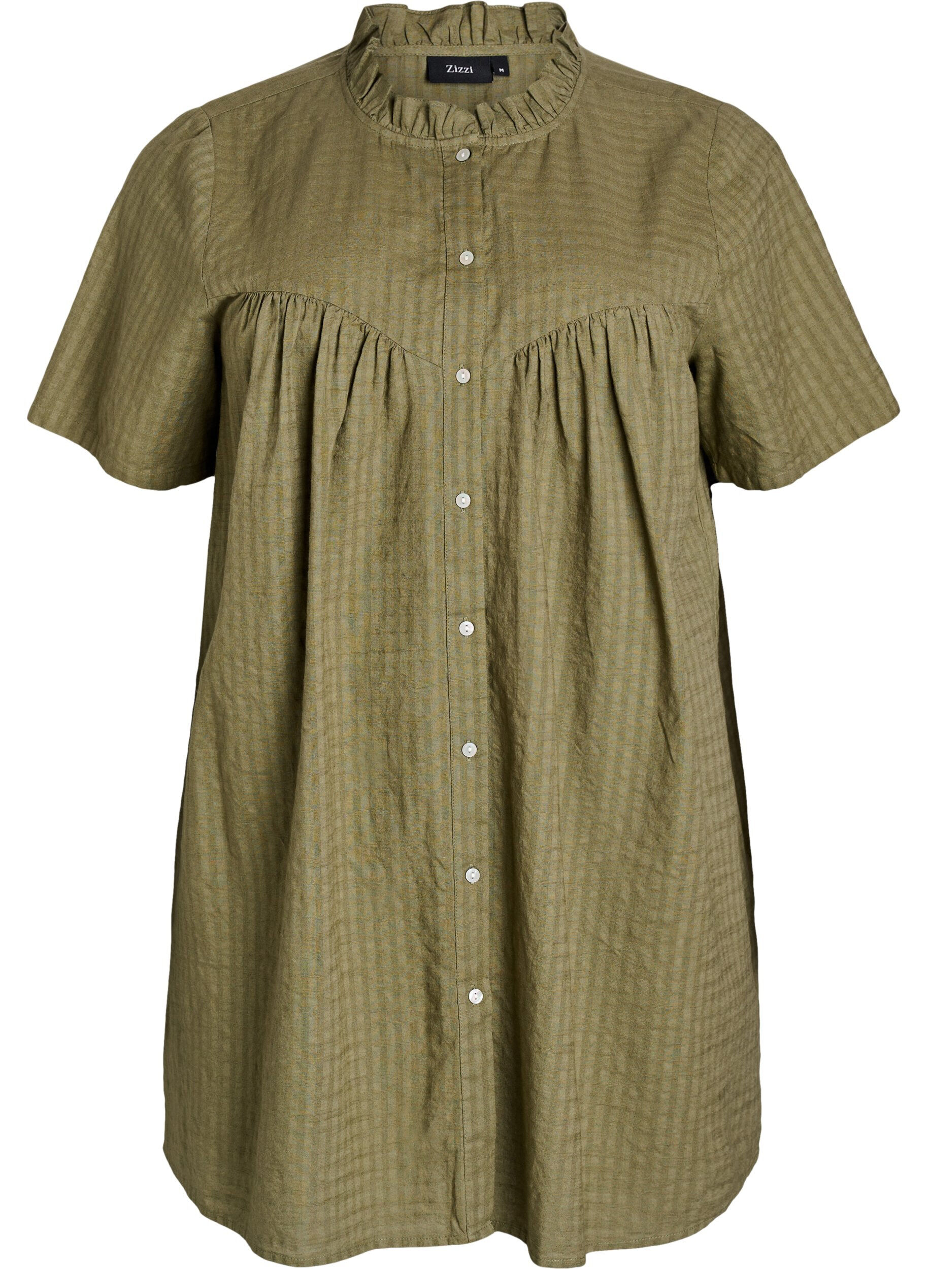 A-shaped tunic with short sleeves and buttons