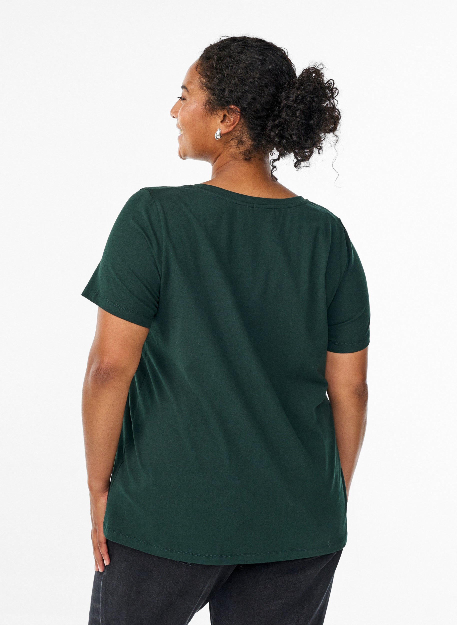 ZizzifashionBasic plain cotton t-shirt, Green, Model image number 2