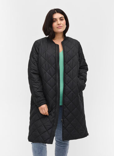 Quilted jacket with pockets and slits, Black, Model image number 0