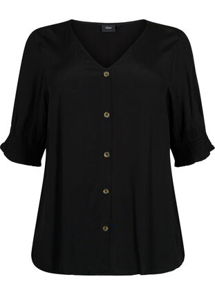 Viscose blouse with buttons, Black, Packshot image number 0