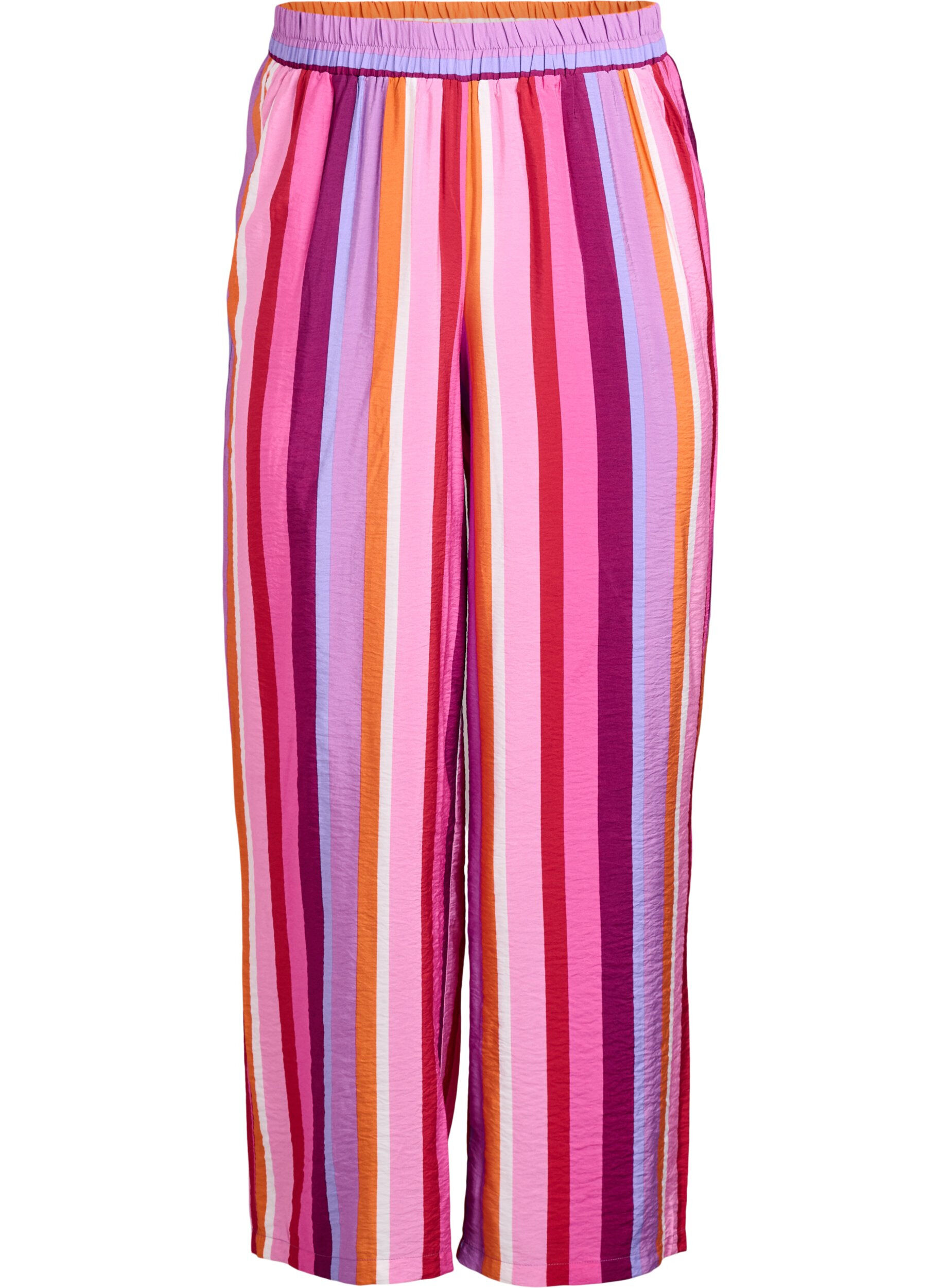 Zizzifashion Loose viscose trousers with stripes, Pink, Packshot image number 0