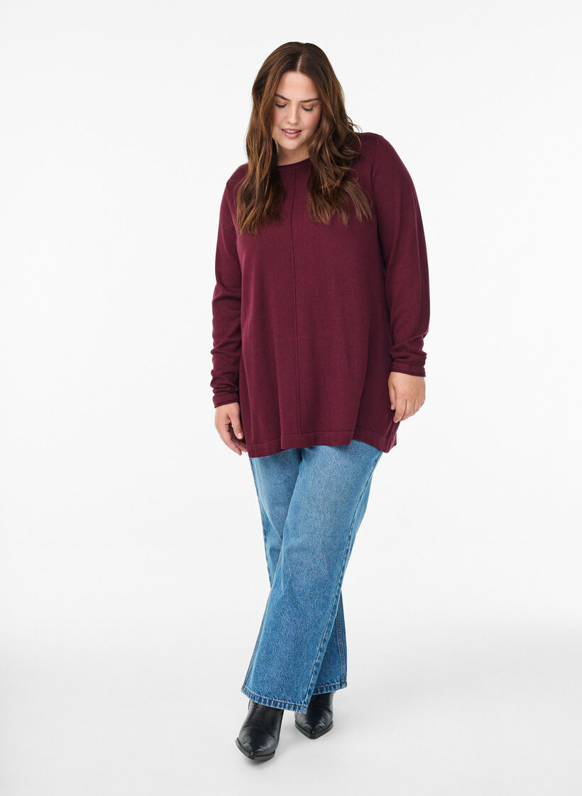 Knitted blouse in cotton-viscose blend, Dark Bordeaux, Model image number 1