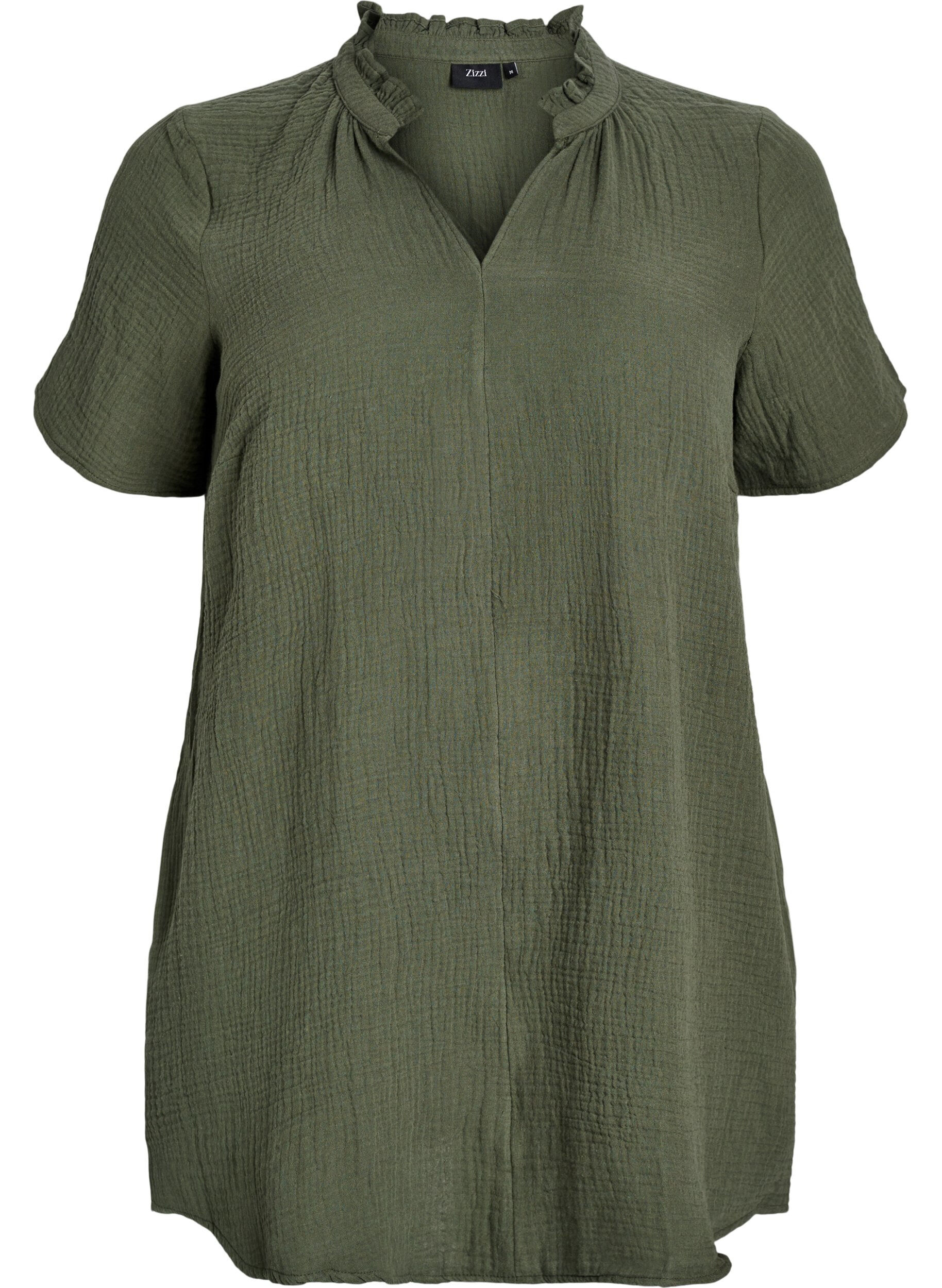 Zizzifashion Cotton muslin tunic with short sleeves, Green, Packshot image number 0