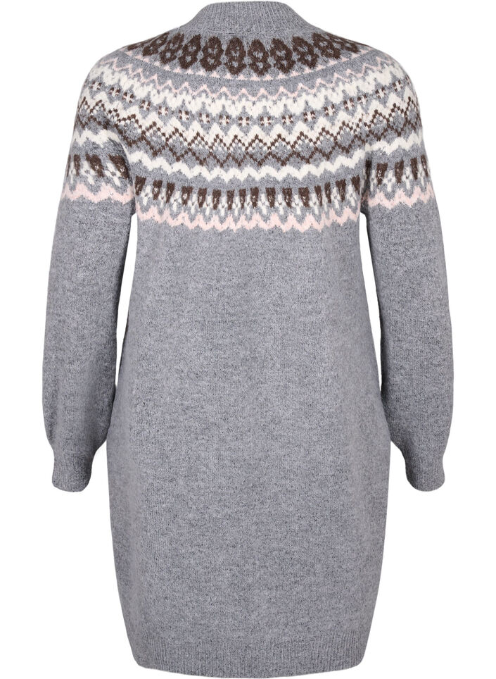 Knitted dress with jacquard pattern and long sleeves, Medium Grey Comb, Packshot image number 1