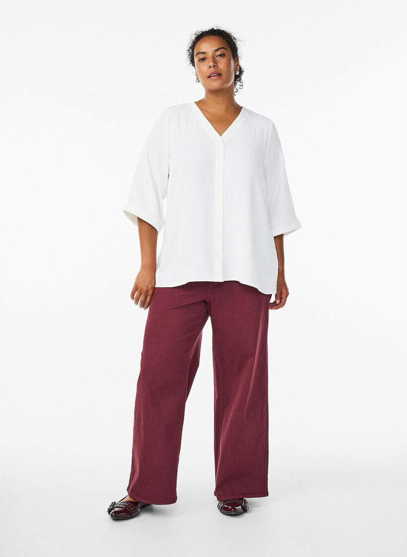 Shirt Blouse with V-Neck and 3/4 Sleeves, Vanilla, Model image number 1