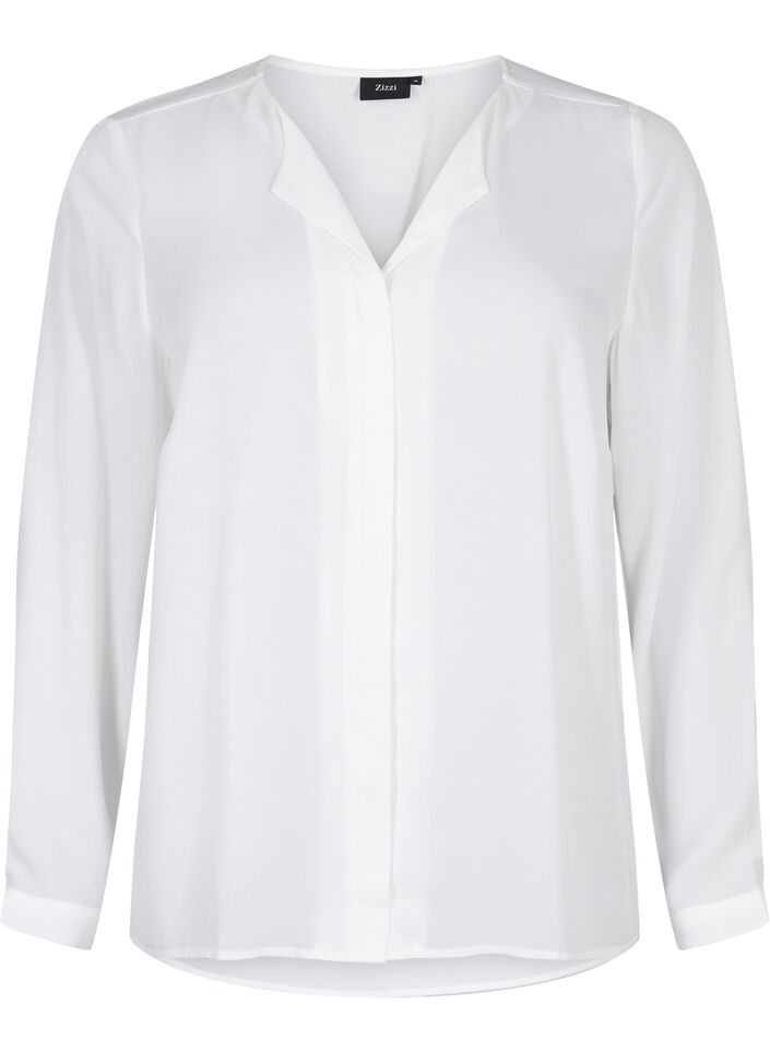 Solid colour shirt with v-neck, Bright White, Packshot image number 0