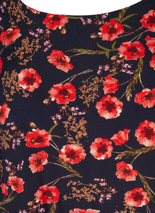 Floral viscose dress with 3/4 sleeves, Black Poppy Flower, Packshot image number 2