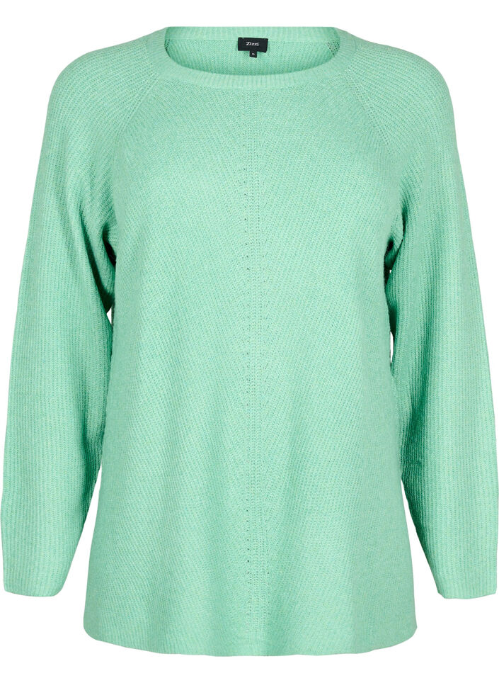 Knitted blouse with round neck, Light G. Green Mel., Packshot image number 0