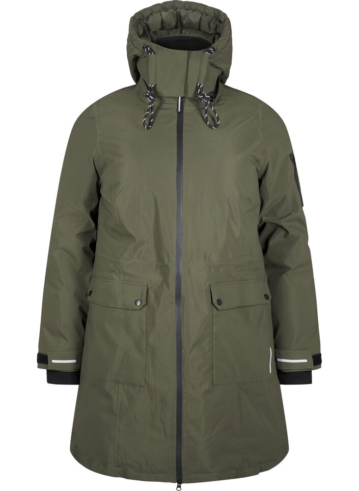 Practical winter jacket with hood and pockets, Green, Packshot image number 0