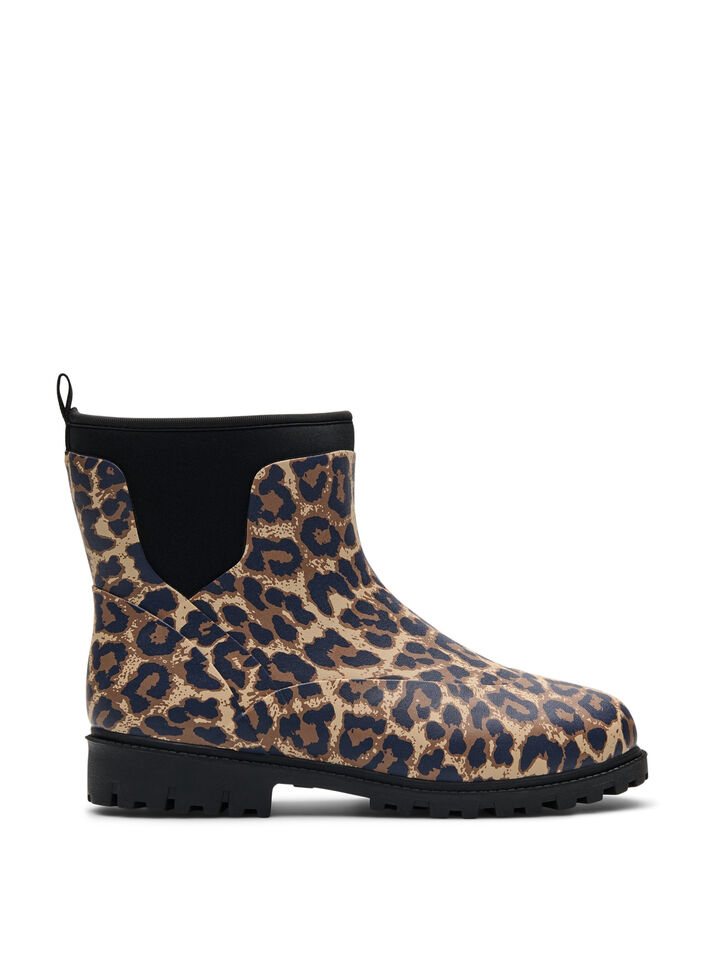Wide fit - Short wellies with elastic neoprene shaft, Leopard AOP, Packshot image number 0