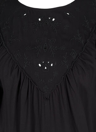 Viscose blouse with embroidery and 2/4-length sleeves, Black, Packshot image number 2