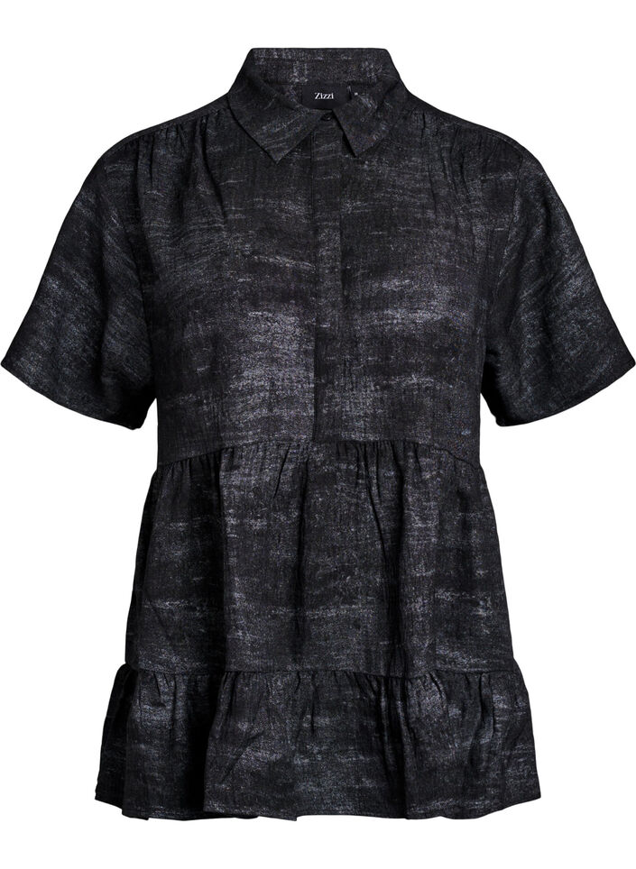 Loose blouse with collar and buttons, Black, Packshot image number 0