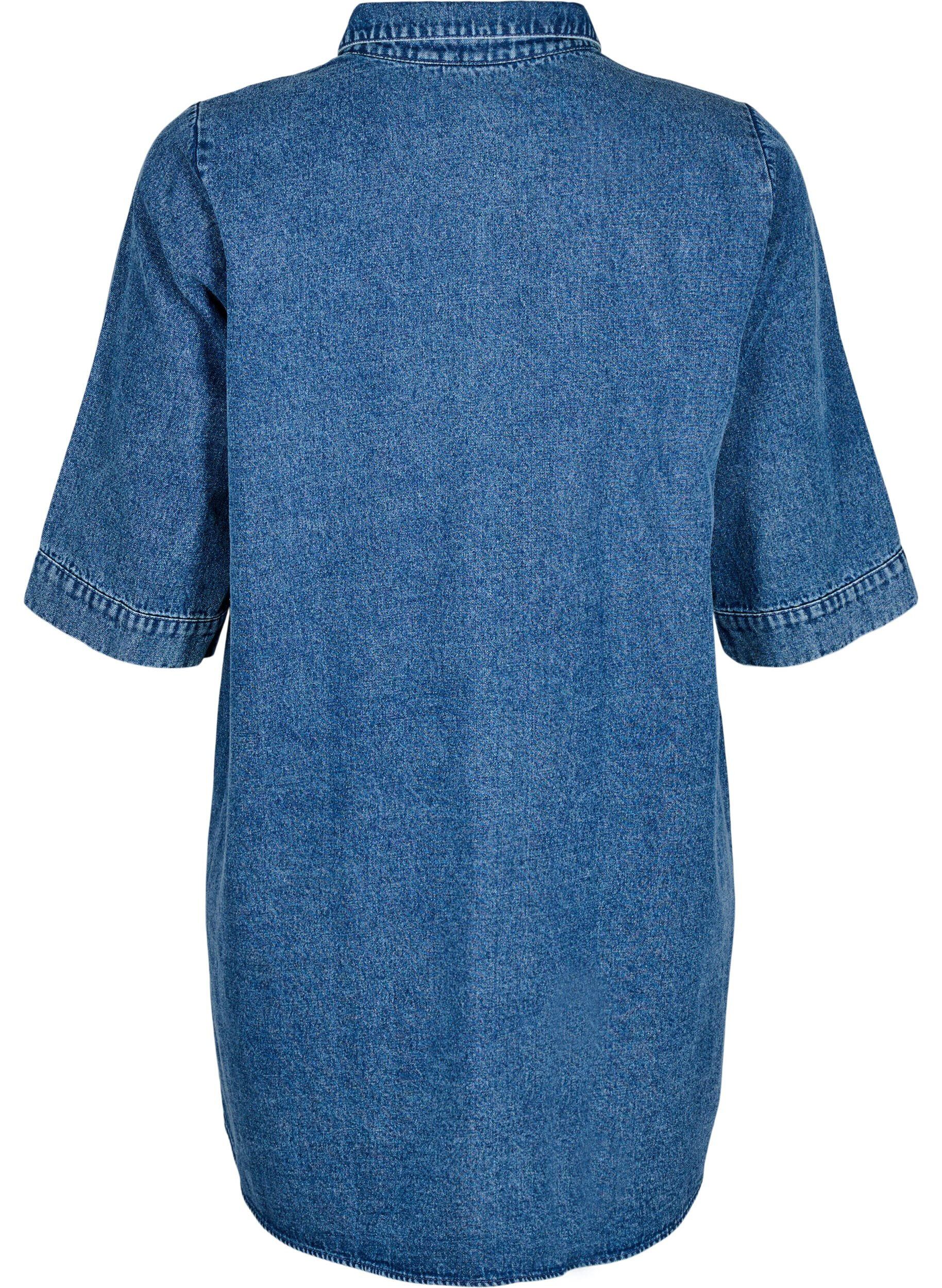 ZizzifashionShort denim dress with zipper and 3/4 sleeves, Blue, Packshot image number 1