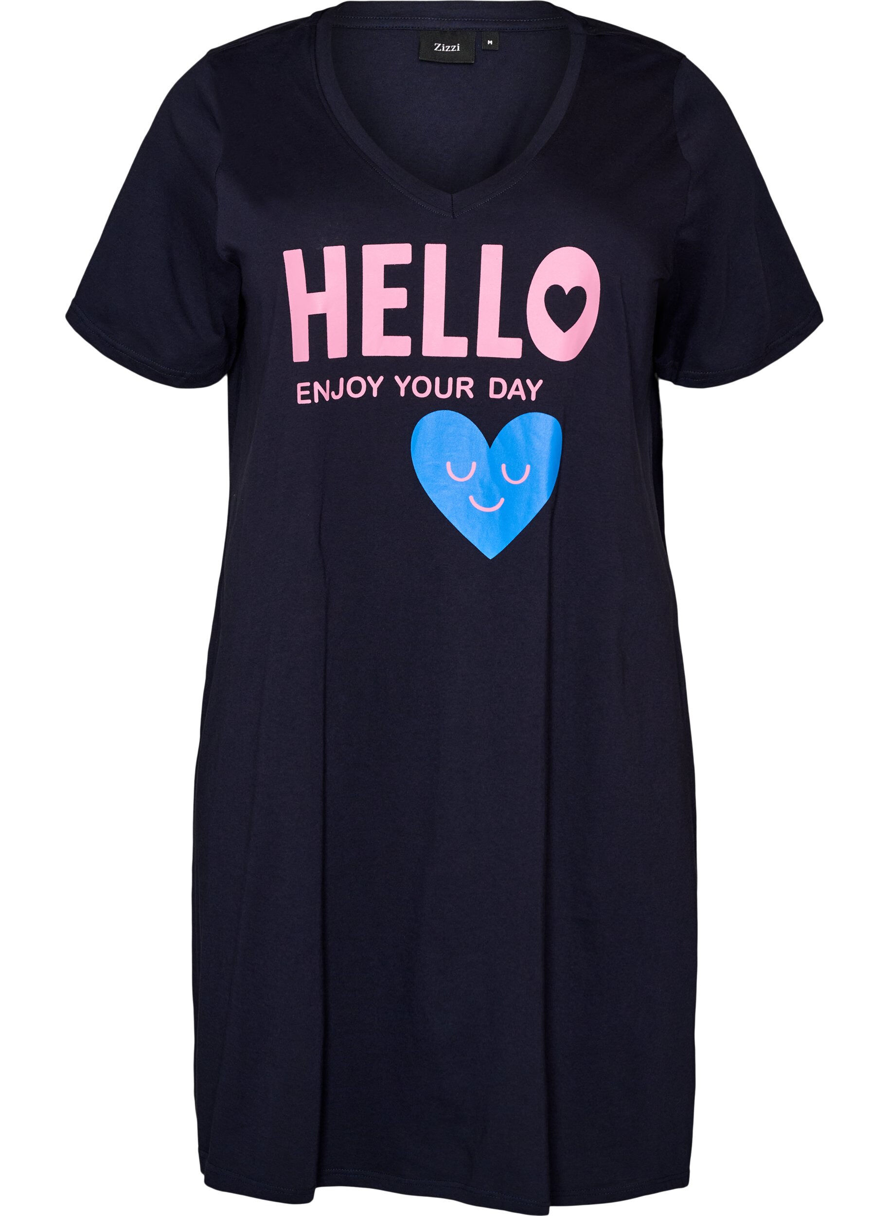 ZizzifashionOrganic cotton nightdress with V-neck, Blue, Packshot image number 0