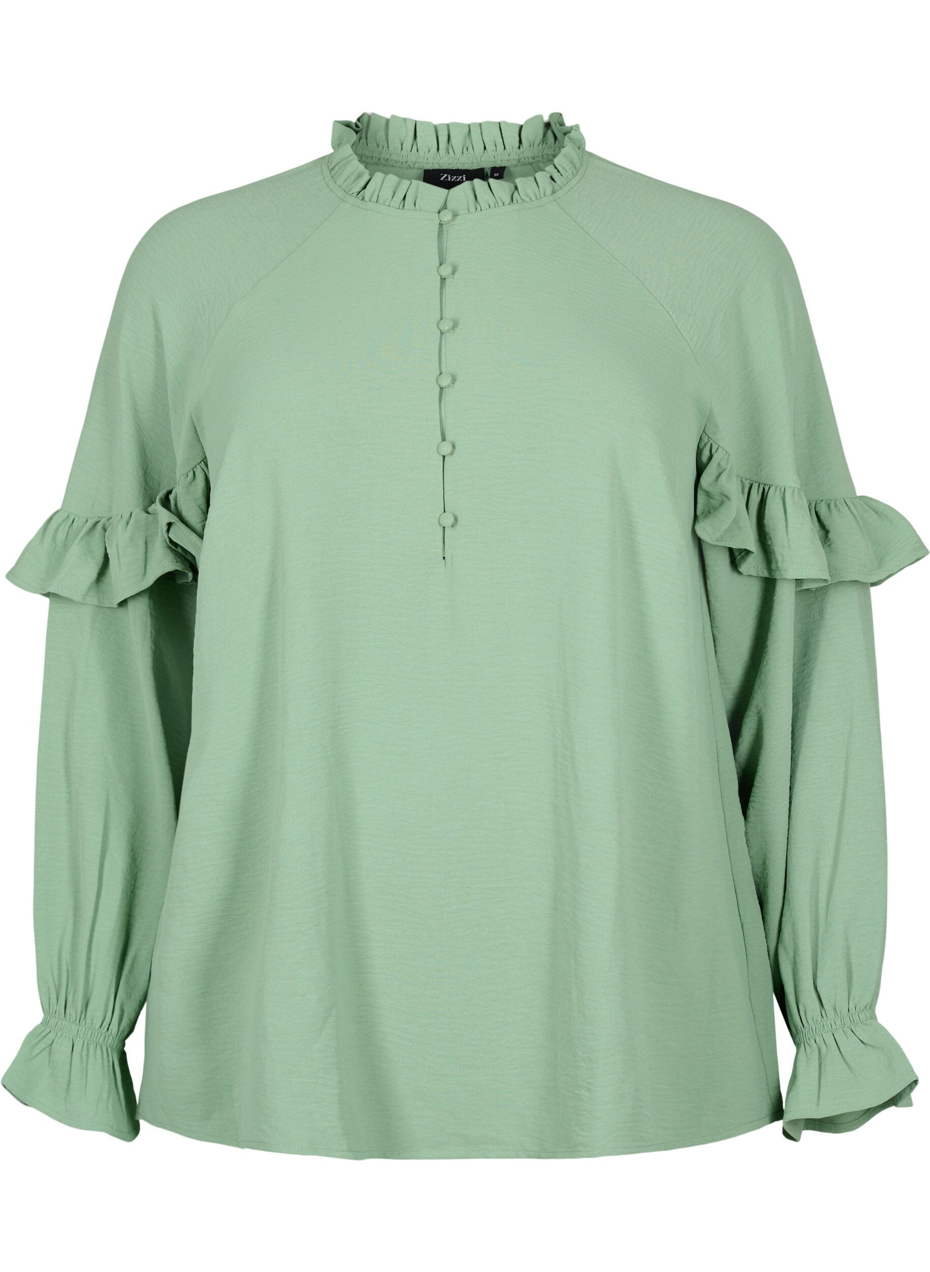 Zizzifashion Blouse with ruffles and buttons, Green Bay, Packshot image number 0