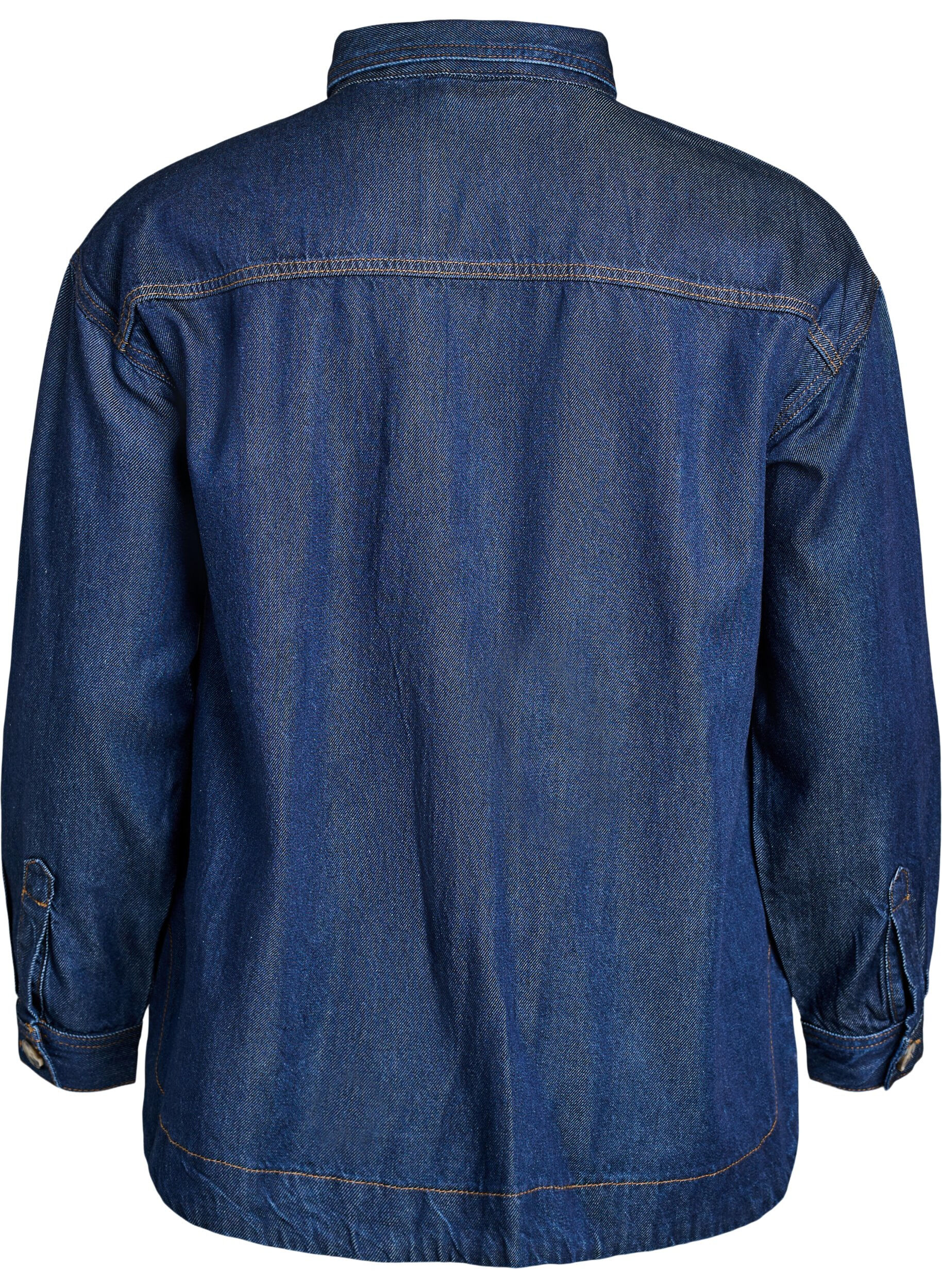 Zizzifashion Loose denim shirt with chest pockets, Blue, Packshot image number 1