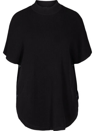 Short-sleeved knitted poncho with a high neck, Black, Packshot image number 0