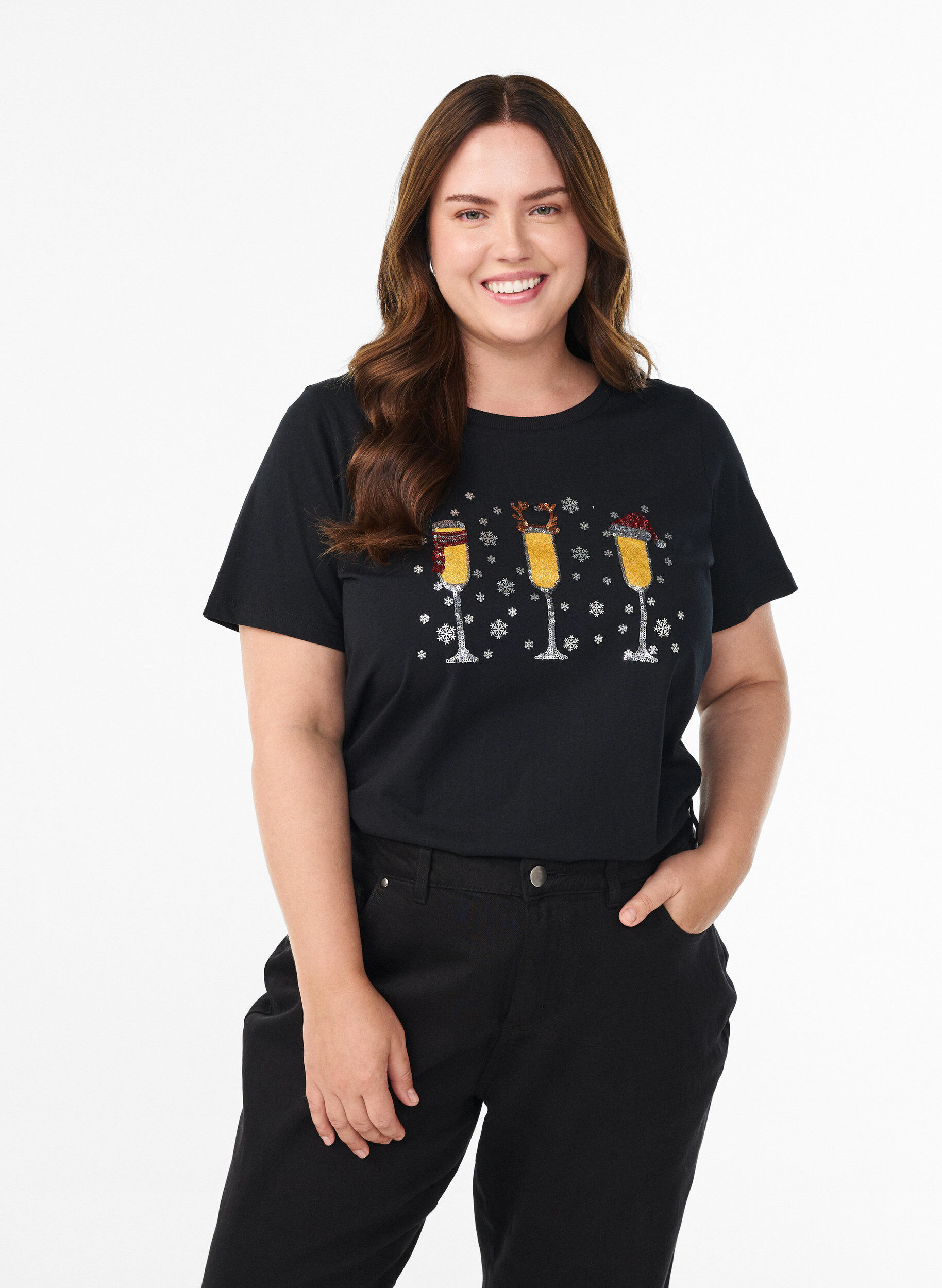 Christmas t-shirt in organic cotton, Black, Model