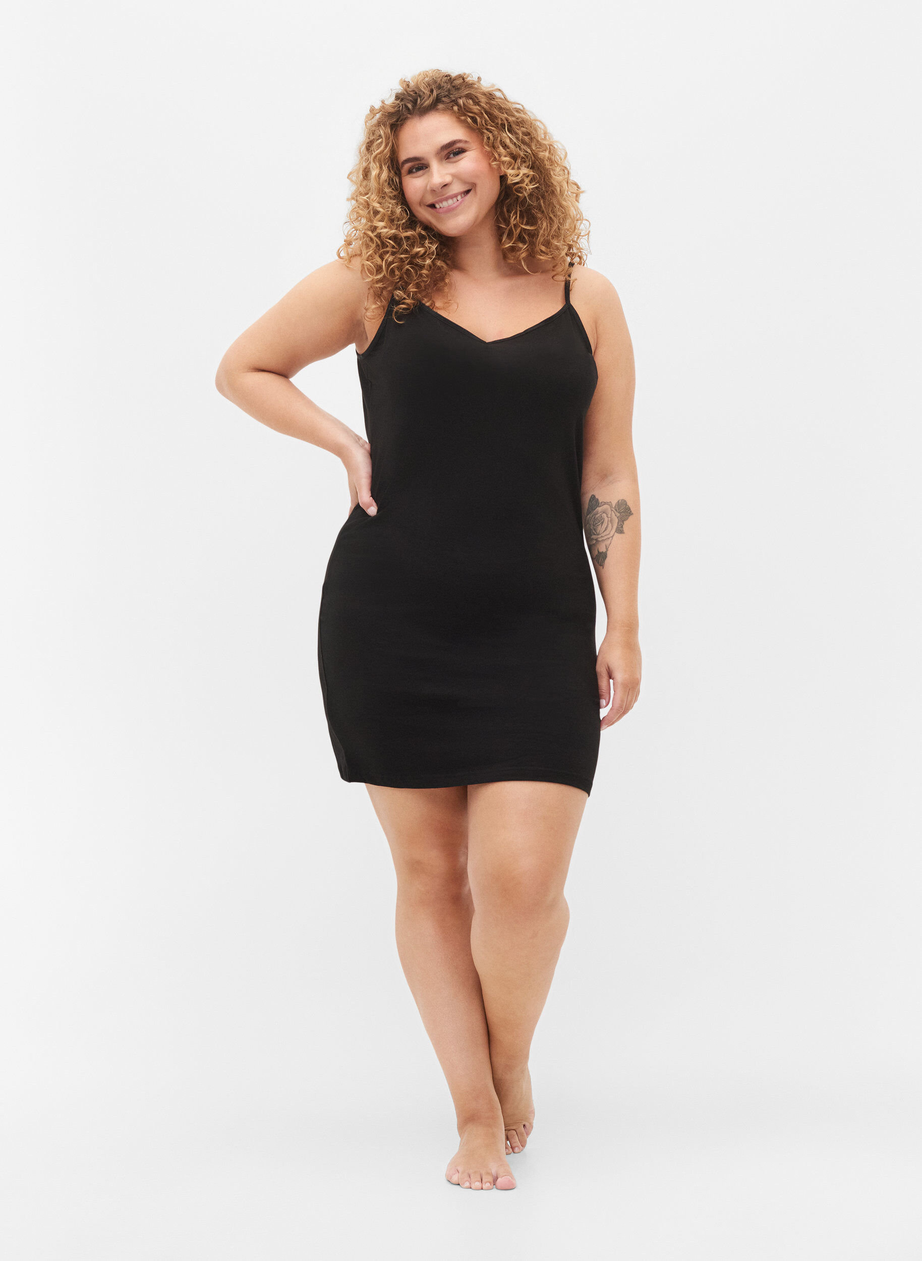 Zizzifashion Long basic cotton top , Black, Model image number 1