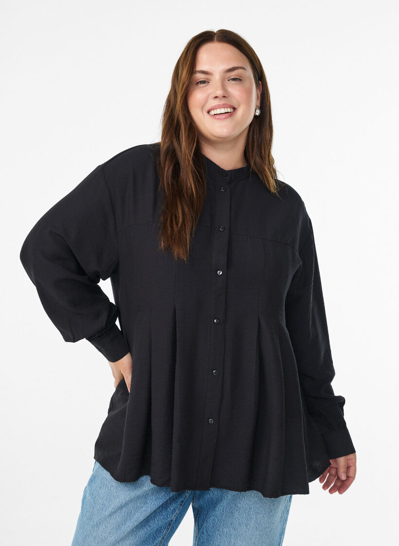 Viscose shirt with A-line shape, Black, Model image number 0