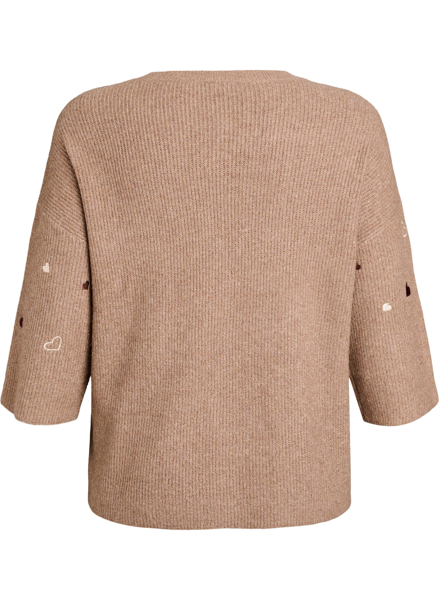 Zizzifashion Jumper with hearts and 3/4 sleeves, Brown, Packshot image number 1