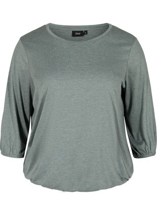 Plain blouse with 3/4 sleeves, Balsam Green Mel, Packshot image number 0