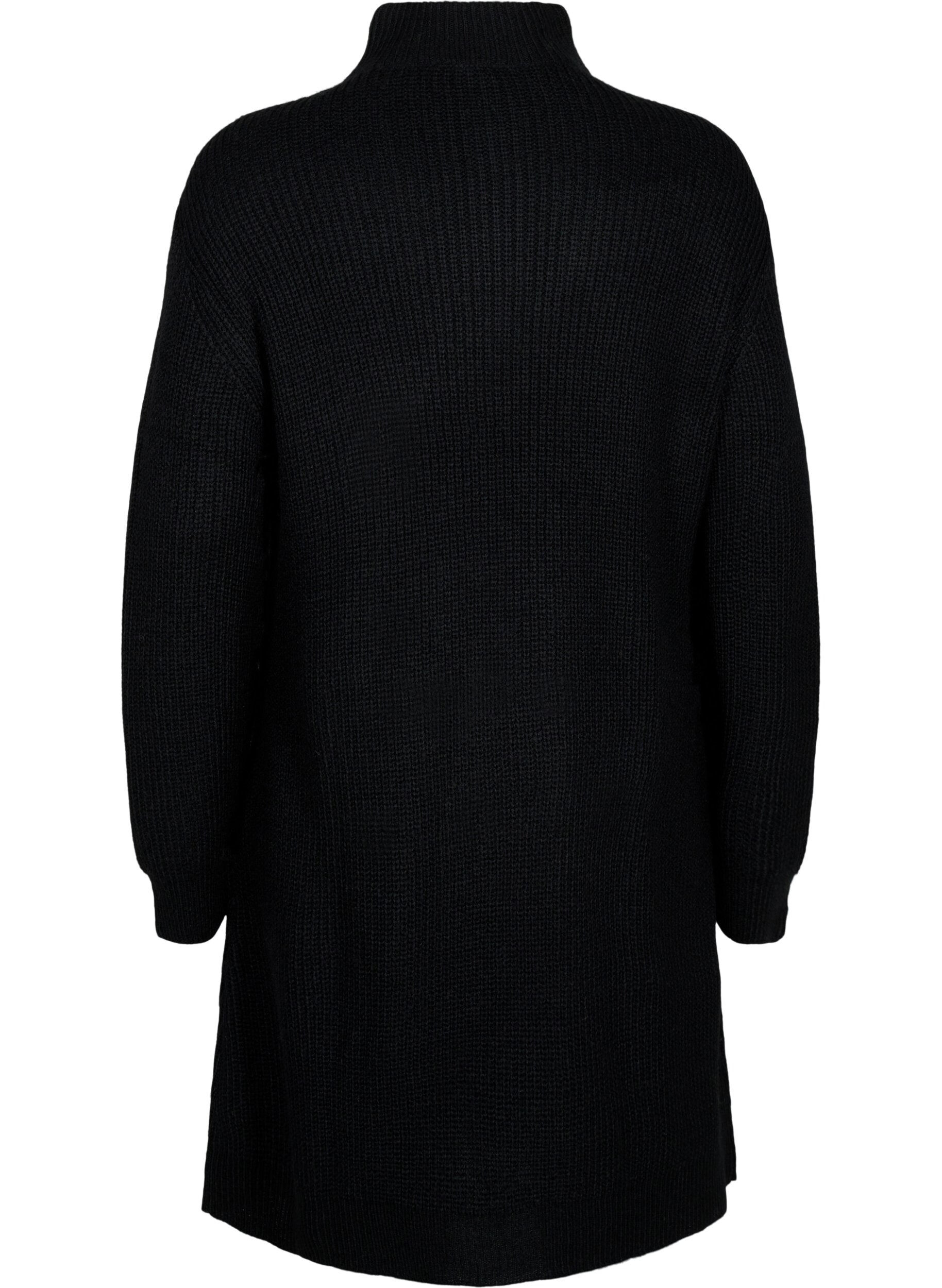 Zizzifashion FLASH - Knitted dress with high neck, Black, Packshot image number 1