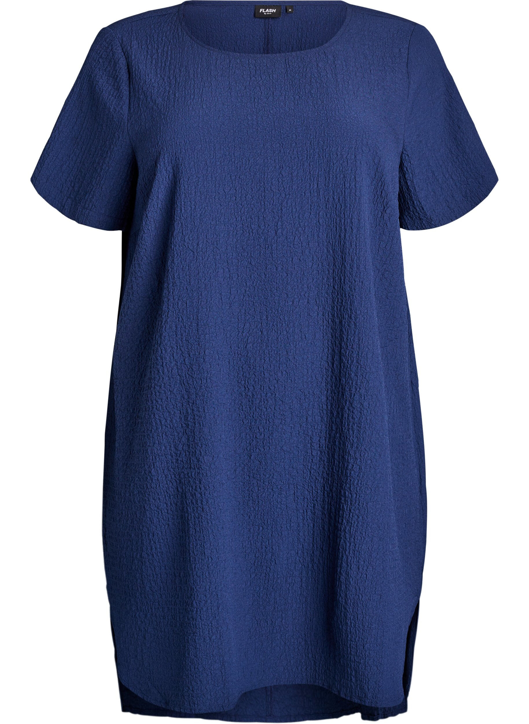 Zizzifashion Short dress with a crinkled texture and short sleeves, Blue, Packshot image number 0