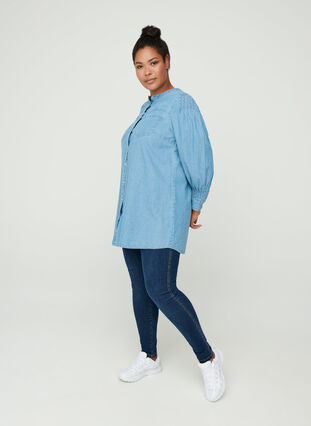 Long, cotton denim shirt, Blue denim ASS, Model image number 2