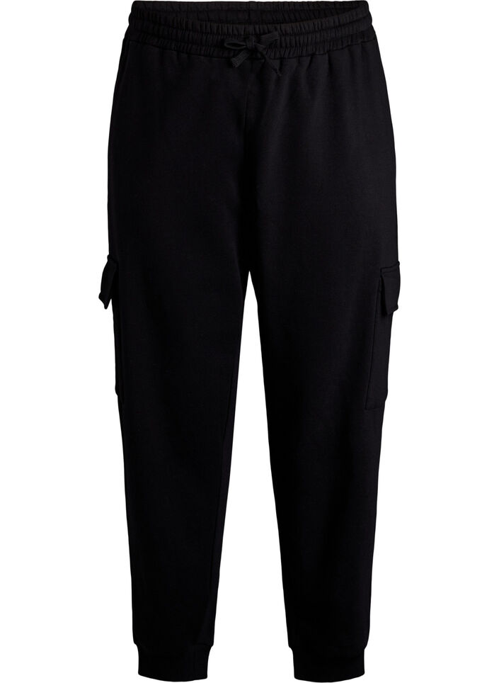 Cargo pants in soft sweat material, Black, Packshot image number 0