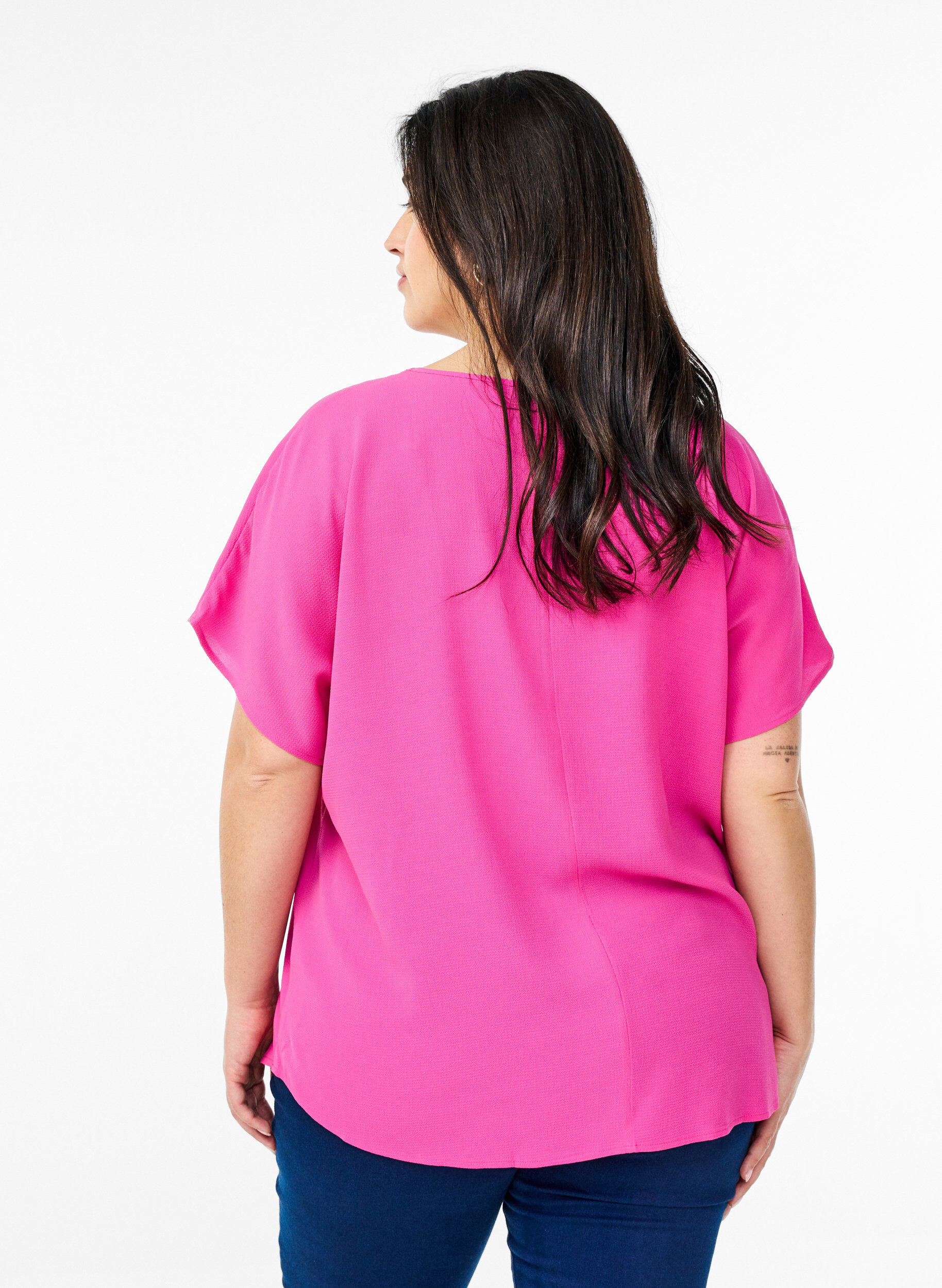 ZizzifashionBlouse with short sleeves and a round neckline, Rose, Model image number 2
