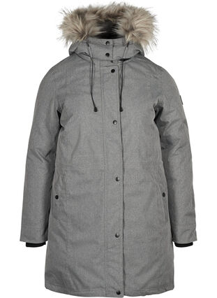 Waterproof winter jacket with a hood, Medium Grey Melange, Packshot image number 0