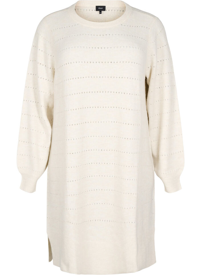 Knit dress with slits and lace pattern, Birch Mel., Packshot image number 0