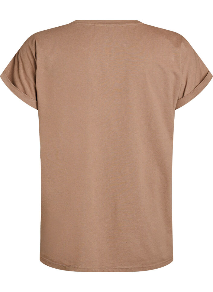 Short sleeved cotton blend t-shirt, Brown, Packshot image number 1