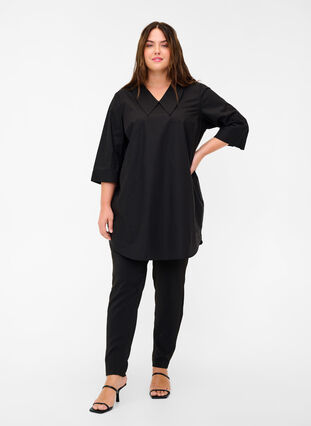 Cotton tunic with large collar, Black, Model image number 2