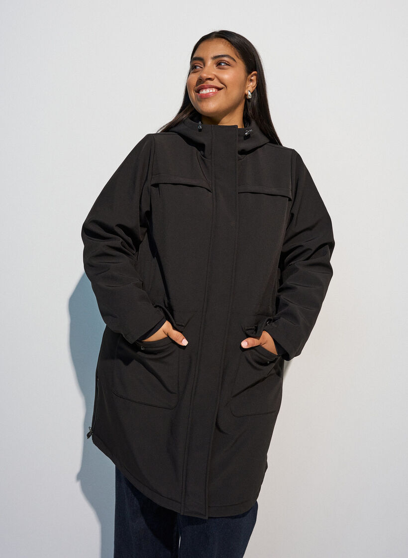 Water-repellent softshell jacket with quilted lining, Black, Model image number 0